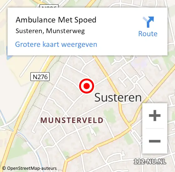 Locatie op kaart van de 112 melding: Ambulance Met Spoed Naar Susteren, Munsterweg op 10 januari 2017 11:20