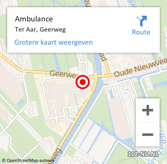 Locatie op kaart van de 112 melding: Ambulance Ter Aar, Geerweg op 10 januari 2017 11:24