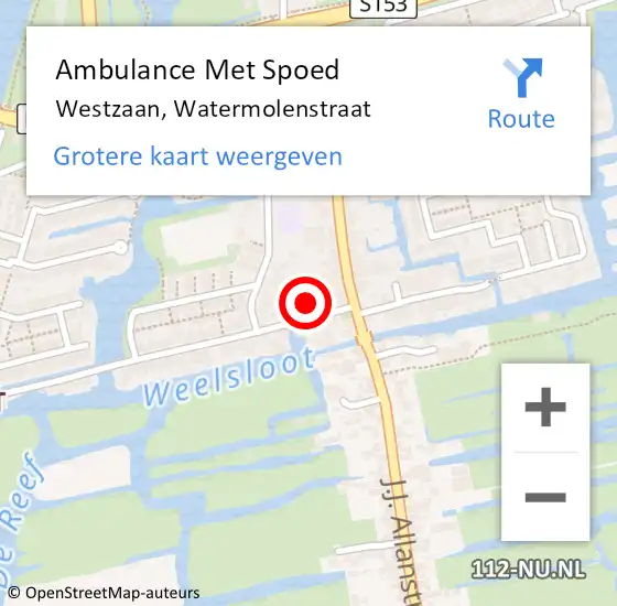 Locatie op kaart van de 112 melding: Ambulance Met Spoed Naar Westzaan, Watermolenstraat op 10 januari 2017 12:21