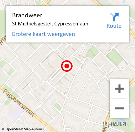 Locatie op kaart van de 112 melding: Brandweer St Michielsgestel, Cypressenlaan op 10 januari 2017 12:34