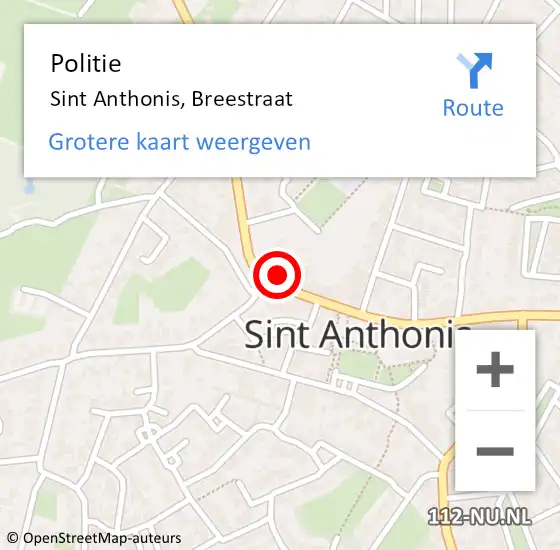 Locatie op kaart van de 112 melding: Politie Sint Anthonis, Breestraat op 10 januari 2017 15:02