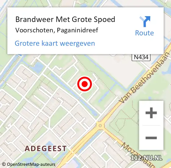 Locatie op kaart van de 112 melding: Brandweer Met Grote Spoed Naar Voorschoten, Paganinidreef op 10 januari 2017 15:45