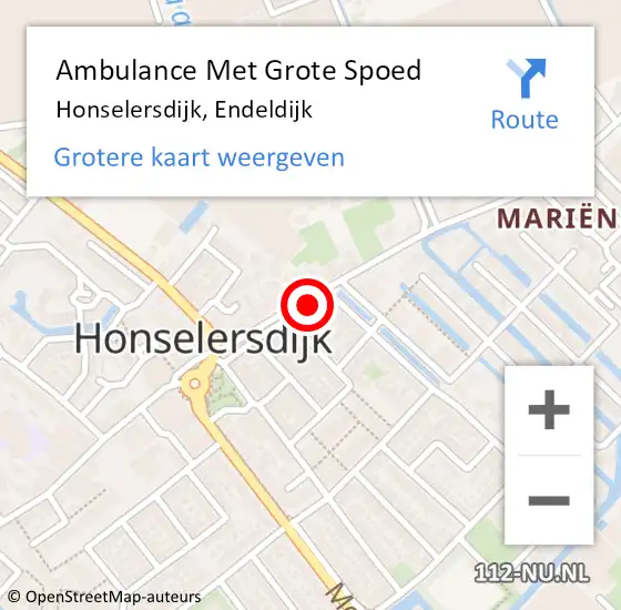 Locatie op kaart van de 112 melding: Ambulance Met Grote Spoed Naar Honselersdijk, Endeldijk op 10 januari 2017 16:23