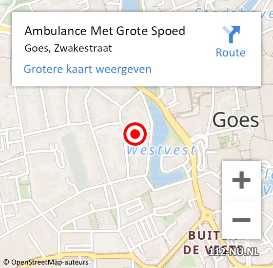 Locatie op kaart van de 112 melding: Ambulance Met Grote Spoed Naar Goes, Zwakestraat op 10 januari 2017 17:01