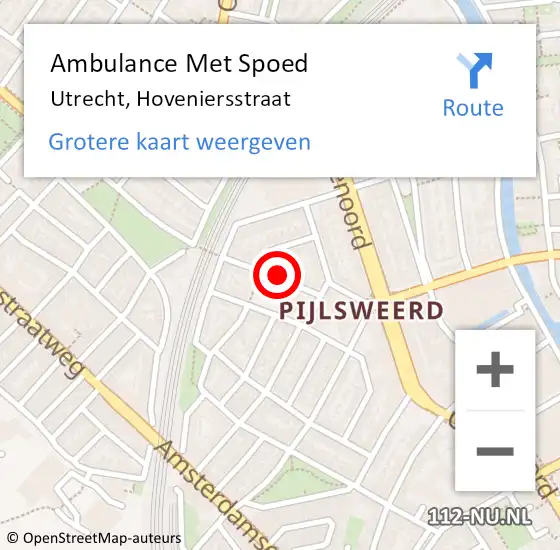 Locatie op kaart van de 112 melding: Ambulance Met Spoed Naar Utrecht, Hoveniersstraat op 10 januari 2017 18:11