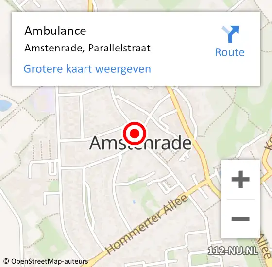 Locatie op kaart van de 112 melding: Ambulance Amstenrade, Parallelstraat op 10 januari 2017 18:15