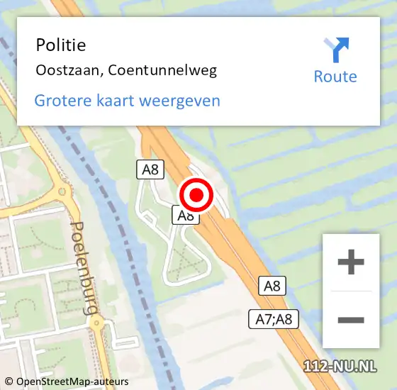 Locatie op kaart van de 112 melding: Politie Oostzaan, Coentunnelweg op 10 januari 2017 18:24