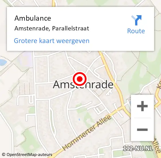 Locatie op kaart van de 112 melding: Ambulance Amstenrade, Parallelstraat op 10 januari 2017 18:37