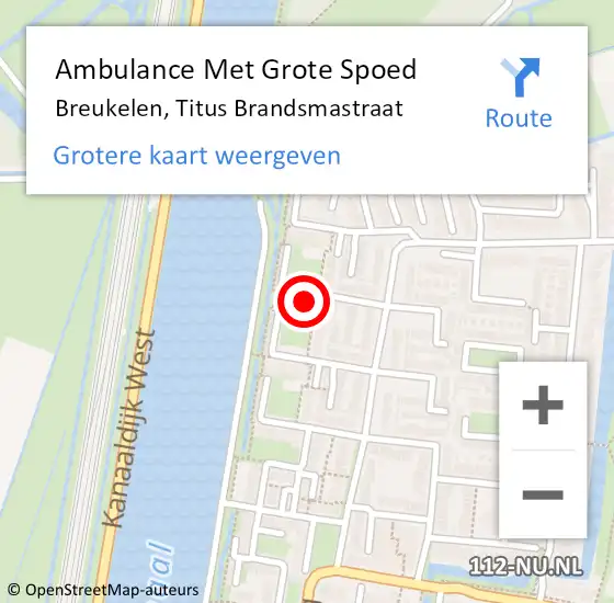Locatie op kaart van de 112 melding: Ambulance Met Grote Spoed Naar Breukelen, Titus Brandsmastraat op 10 januari 2017 19:25