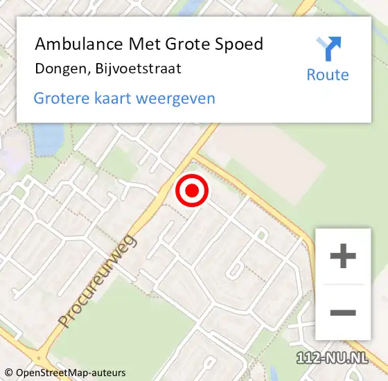 Locatie op kaart van de 112 melding: Ambulance Met Grote Spoed Naar Dongen, Bijvoetstraat op 10 januari 2017 19:40