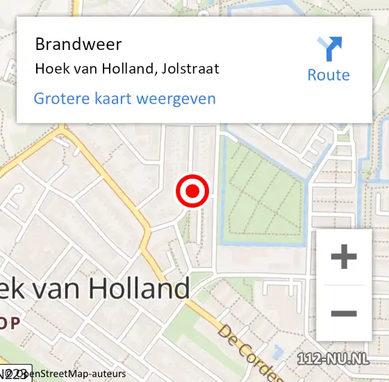 Locatie op kaart van de 112 melding: Brandweer Hoek van Holland, Jolstraat op 10 januari 2017 22:02