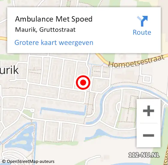 Locatie op kaart van de 112 melding: Ambulance Met Spoed Naar Maurik, Gruttostraat op 11 januari 2017 00:50