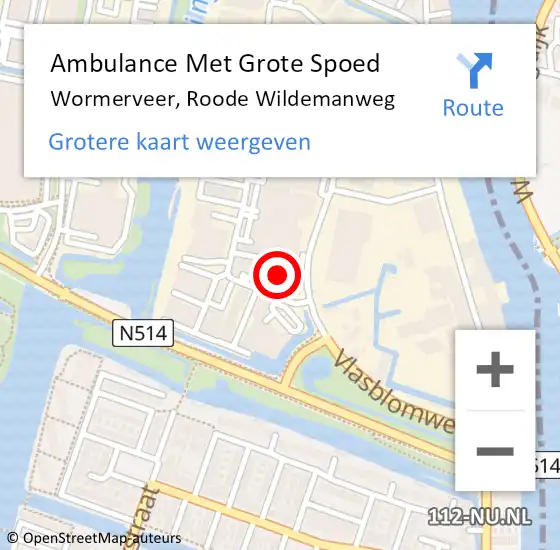 Locatie op kaart van de 112 melding: Ambulance Met Grote Spoed Naar Wormerveer, Roode Wildemanweg op 11 januari 2017 08:46
