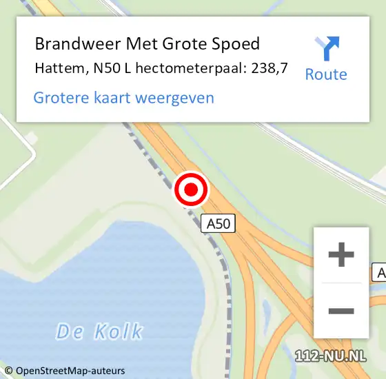 Locatie op kaart van de 112 melding: Brandweer Met Grote Spoed Naar Hattem, N50 L hectometerpaal: 238,7 op 11 januari 2017 09:06