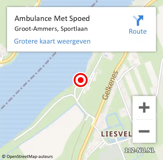 Locatie op kaart van de 112 melding: Ambulance Met Spoed Naar Groot-Ammers, Sportlaan op 11 januari 2017 09:23