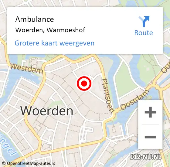 Locatie op kaart van de 112 melding: Ambulance Woerden, Warmoeshof op 11 januari 2017 09:45