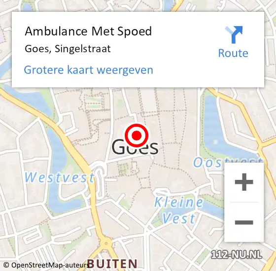 Locatie op kaart van de 112 melding: Ambulance Met Spoed Naar Goes, Singelstraat op 11 januari 2017 10:11