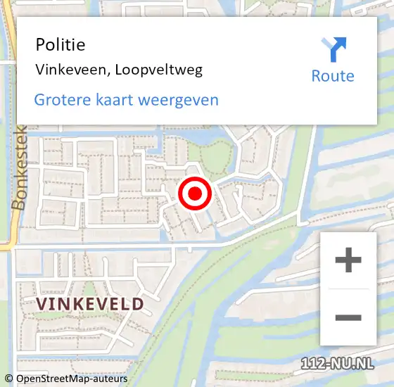 Locatie op kaart van de 112 melding: Politie Vinkeveen, Loopveltweg op 11 januari 2017 10:16