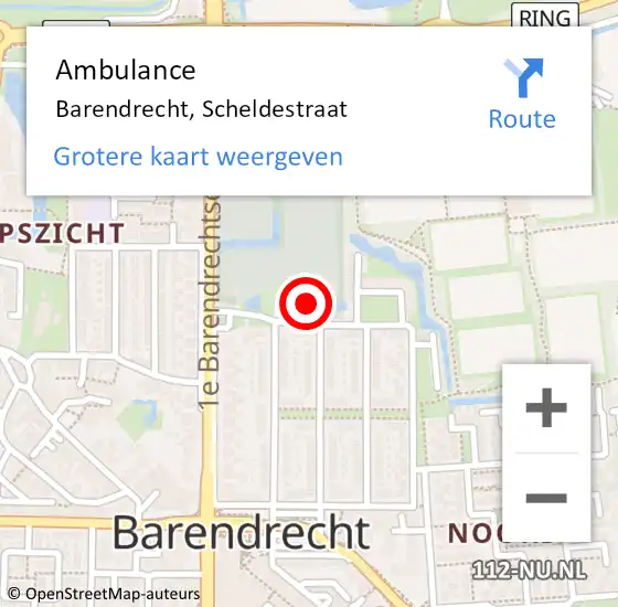 Locatie op kaart van de 112 melding: Ambulance Barendrecht, Scheldestraat op 11 januari 2017 15:09