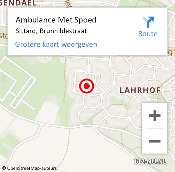 Locatie op kaart van de 112 melding: Ambulance Met Spoed Naar Sittard, Brunhildestraat op 7 januari 2014 15:23