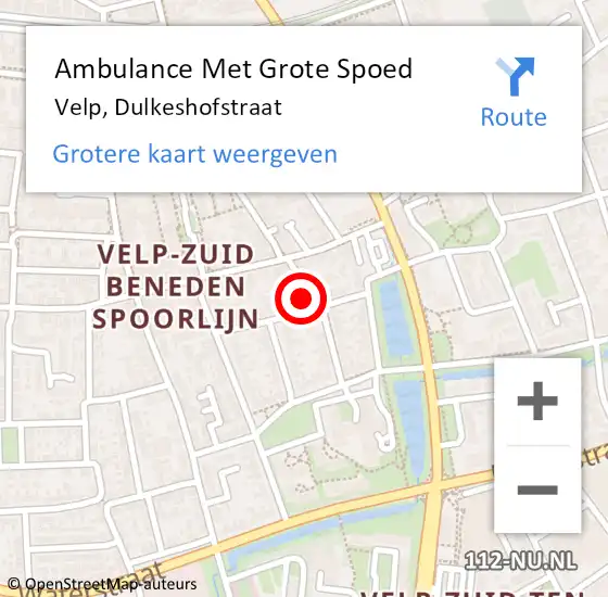 Locatie op kaart van de 112 melding: Ambulance Met Grote Spoed Naar Velp, Dulkeshofstraat op 11 januari 2017 15:27