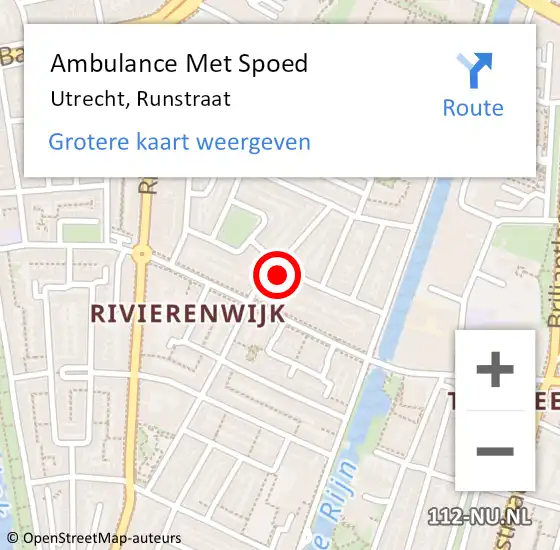 Locatie op kaart van de 112 melding: Ambulance Met Spoed Naar Utrecht, Runstraat op 11 januari 2017 16:06