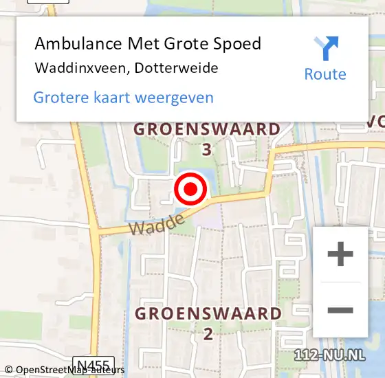 Locatie op kaart van de 112 melding: Ambulance Met Grote Spoed Naar Waddinxveen, Dotterweide op 11 januari 2017 18:02