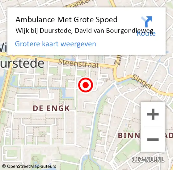 Locatie op kaart van de 112 melding: Ambulance Met Grote Spoed Naar Wijk bij Duurstede, David van Bourgondieweg op 11 januari 2017 19:15