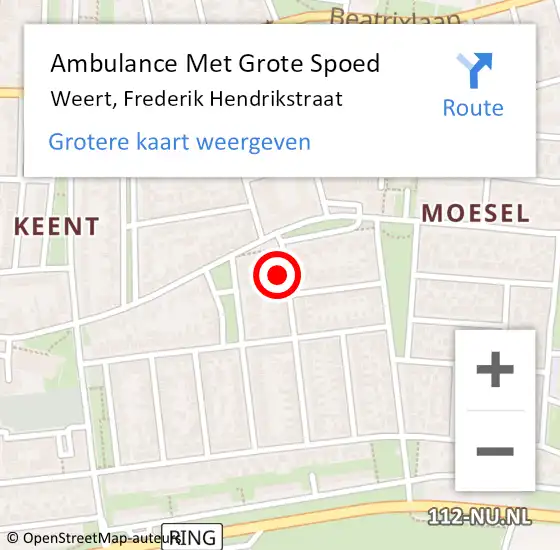 Locatie op kaart van de 112 melding: Ambulance Met Grote Spoed Naar Weert, Frederik Hendrikstraat op 11 januari 2017 20:32