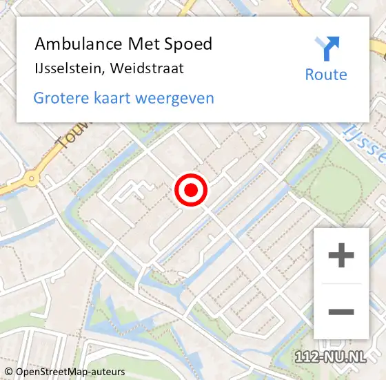 Locatie op kaart van de 112 melding: Ambulance Met Spoed Naar IJsselstein, Weidstraat op 11 januari 2017 20:57