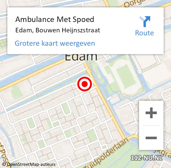 Locatie op kaart van de 112 melding: Ambulance Met Spoed Naar Edam, Bouwen Heijnszstraat op 11 januari 2017 22:30