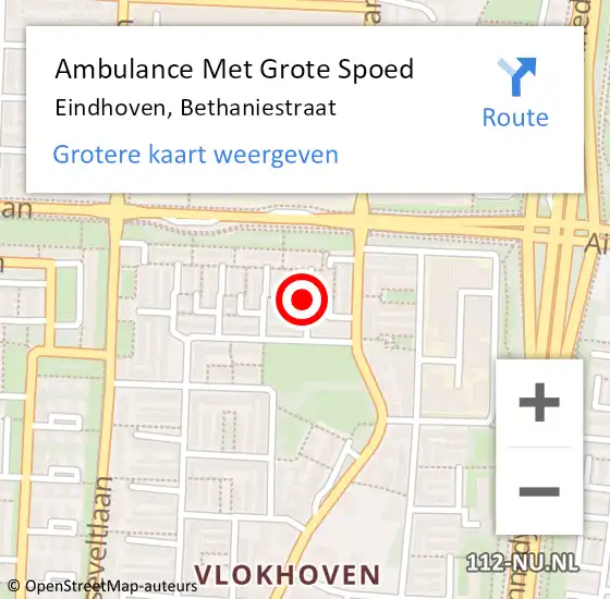 Locatie op kaart van de 112 melding: Ambulance Met Grote Spoed Naar Eindhoven, Bethaniestraat op 11 januari 2017 22:43