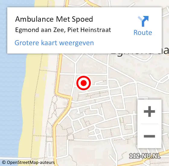 Locatie op kaart van de 112 melding: Ambulance Met Spoed Naar Egmond aan Zee, Piet Heinstraat op 11 januari 2017 22:59