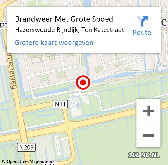 Locatie op kaart van de 112 melding: Brandweer Met Grote Spoed Naar Hazerswoude Rijndijk, Ten Katestraat op 12 januari 2017 03:58