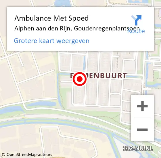 Locatie op kaart van de 112 melding: Ambulance Met Spoed Naar Alphen aan den Rijn, Goudenregenplantsoen op 12 januari 2017 09:29