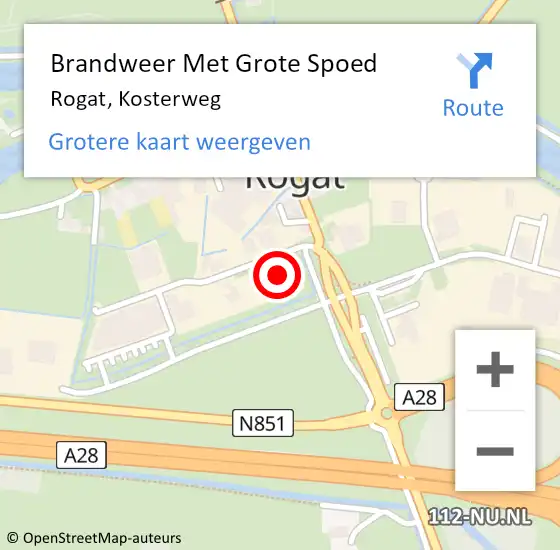 Locatie op kaart van de 112 melding: Brandweer Met Grote Spoed Naar Rogat, Kosterweg op 7 januari 2014 16:55