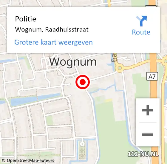 Locatie op kaart van de 112 melding: Politie Wognum, Raadhuisstraat op 12 januari 2017 10:45