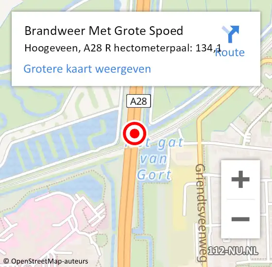 Locatie op kaart van de 112 melding: Brandweer Met Grote Spoed Naar Hoogeveen, A28 L hectometerpaal: 150,0 op 12 januari 2017 11:16