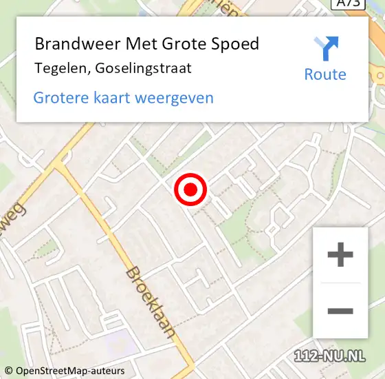 Locatie op kaart van de 112 melding: Brandweer Met Grote Spoed Naar Tegelen, Goselingstraat op 12 januari 2017 12:44