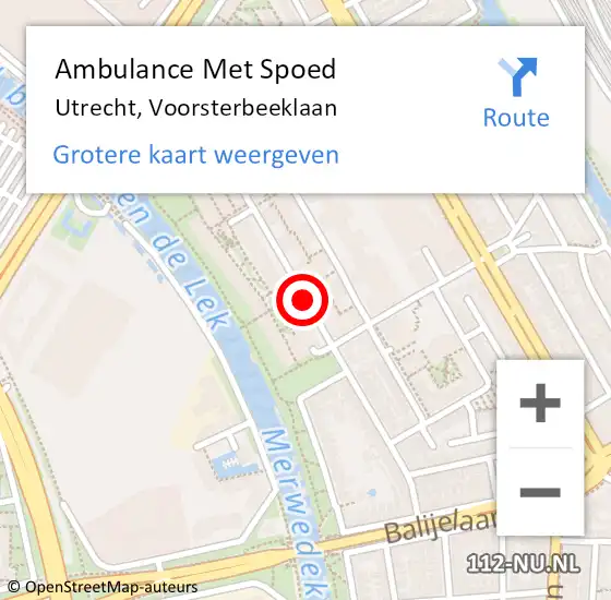 Locatie op kaart van de 112 melding: Ambulance Met Spoed Naar Utrecht, Voorsterbeeklaan op 12 januari 2017 13:30