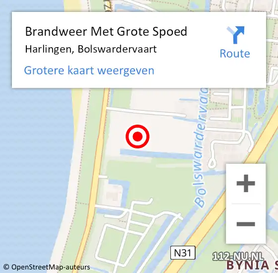 Locatie op kaart van de 112 melding: Brandweer Met Grote Spoed Naar Harlingen, Bolswardervaart op 12 januari 2017 13:38