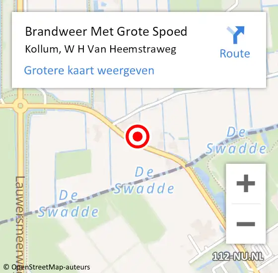 Locatie op kaart van de 112 melding: Brandweer Met Grote Spoed Naar Kollum, W H Van Heemstraweg op 12 januari 2017 14:10