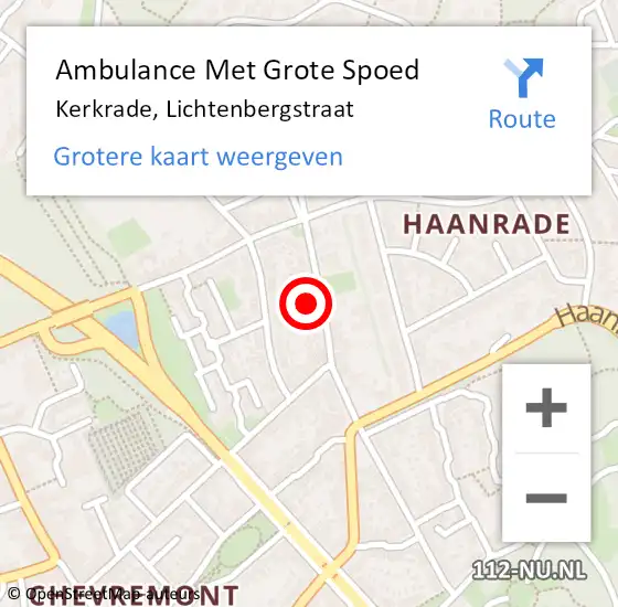 Locatie op kaart van de 112 melding: Ambulance Met Grote Spoed Naar Kerkrade, Lichtenbergstraat op 7 januari 2014 17:25