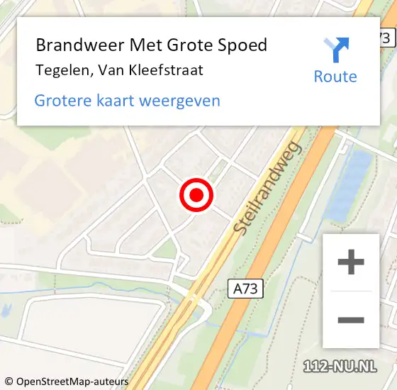 Locatie op kaart van de 112 melding: Brandweer Met Grote Spoed Naar Tegelen, Van Kleefstraat op 12 januari 2017 16:02