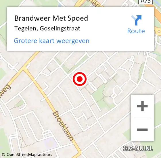 Locatie op kaart van de 112 melding: Brandweer Met Spoed Naar Tegelen, Goselingstraat op 12 januari 2017 16:44