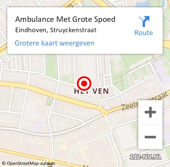 Locatie op kaart van de 112 melding: Ambulance Met Grote Spoed Naar Eindhoven, Struyckenstraat op 12 januari 2017 17:11