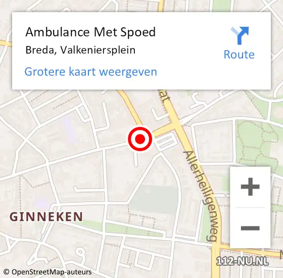 Locatie op kaart van de 112 melding: Ambulance Met Spoed Naar Breda, Valkeniersplein op 12 januari 2017 18:00