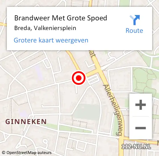 Locatie op kaart van de 112 melding: Brandweer Met Grote Spoed Naar Breda, Valkeniersplein op 12 januari 2017 18:02