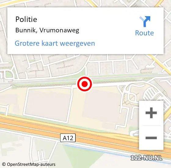 Locatie op kaart van de 112 melding: Politie Bunnik, Vrumonaweg op 12 januari 2017 18:59