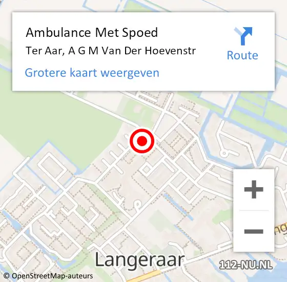 Locatie op kaart van de 112 melding: Ambulance Met Spoed Naar Ter Aar, A G M Van Der Hoevenstr op 12 januari 2017 20:20